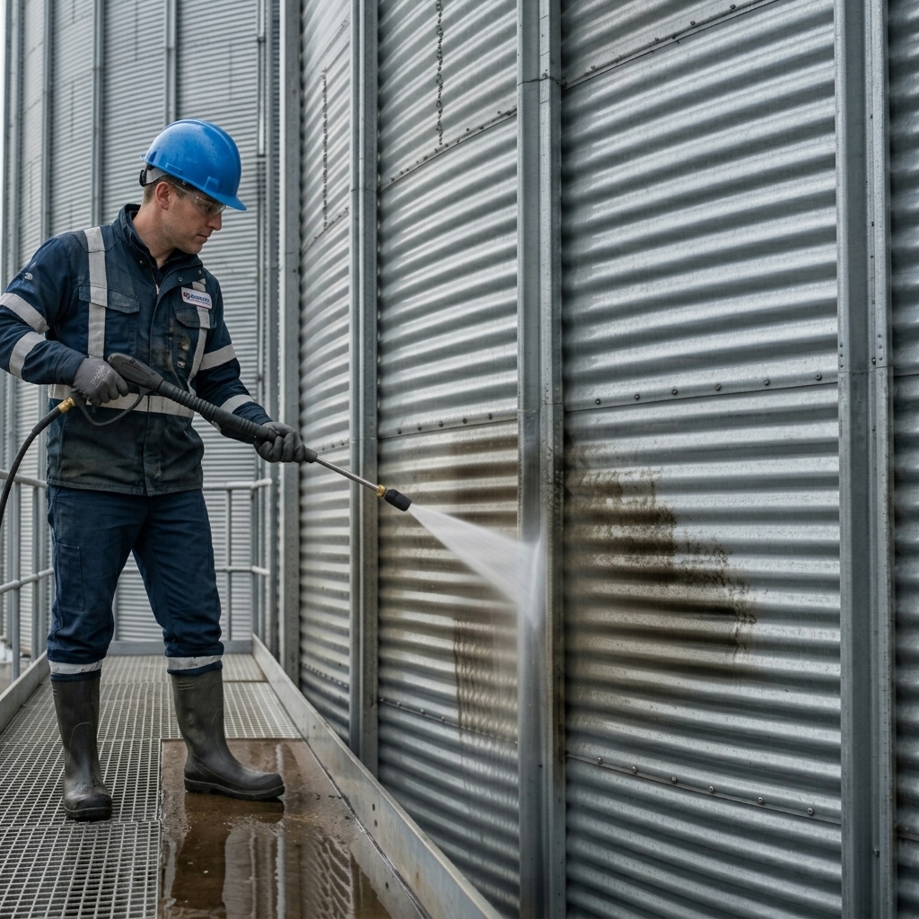 Commercial metal cladding power washing
