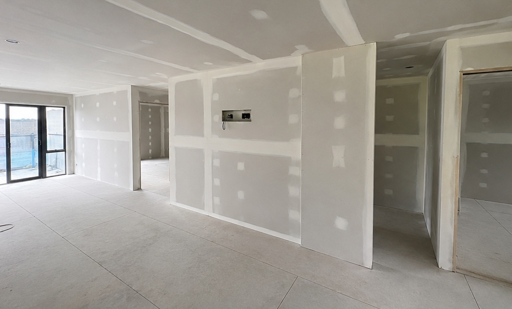 Taped drywall joints around windows