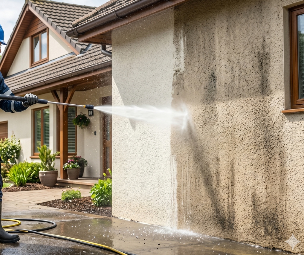 Soft wash house siding cleaning